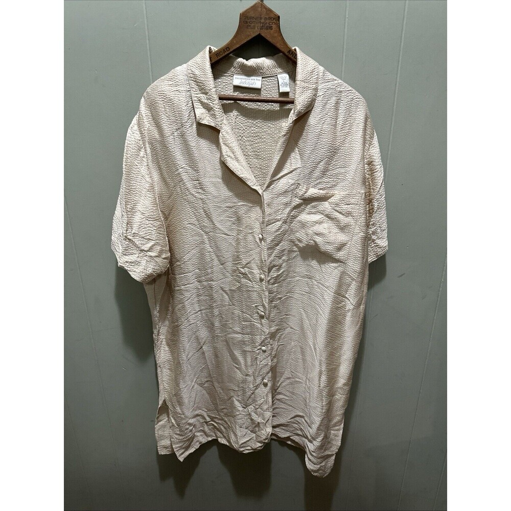 VTG Lord & Taylor 100% Silk Shirt Tunic Midi Dress Size LG Champagne Shldr Pads